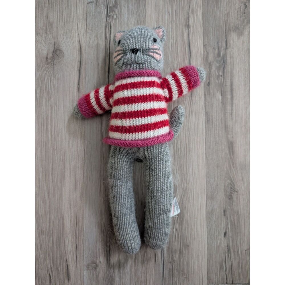 Hanna Andersson Knit Cat in Sweater Plush Stuffed Animal 13.5"